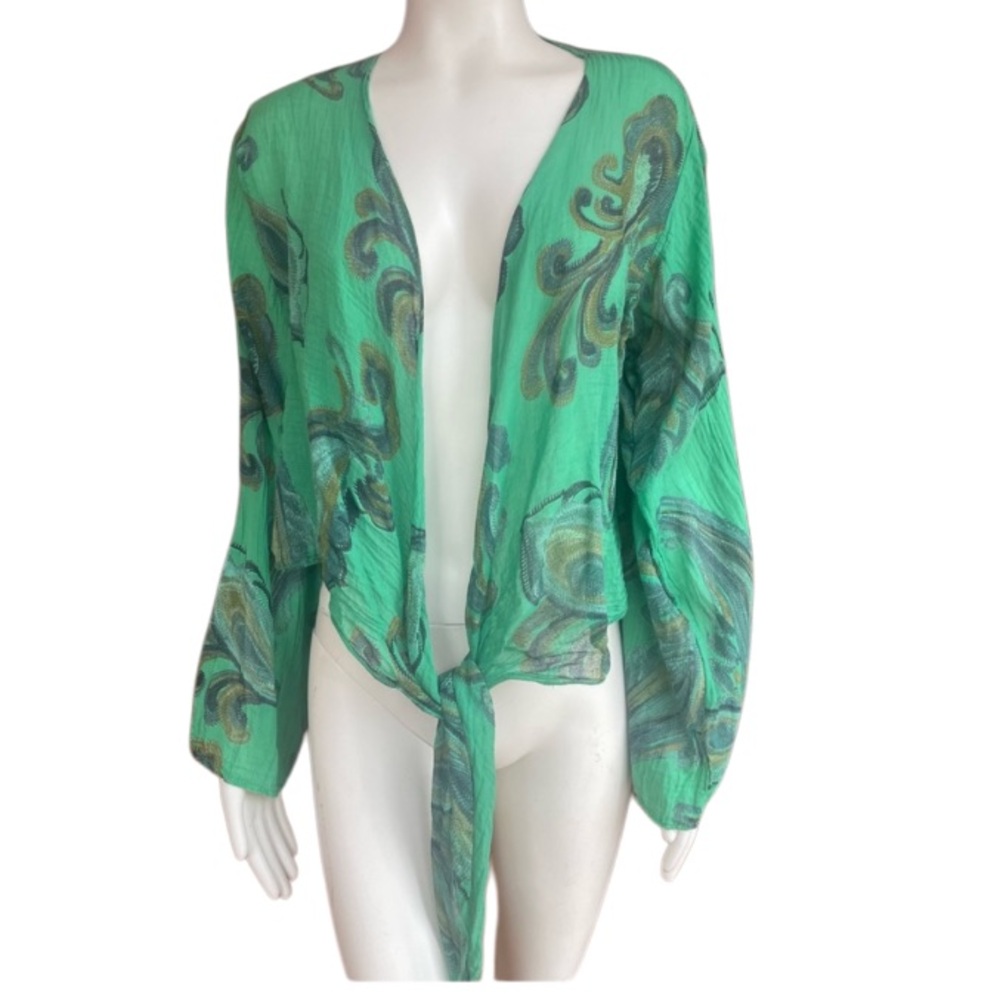 Venti6 Tie Front, Gauzy Sheer, Green Paisley Top Size: Small